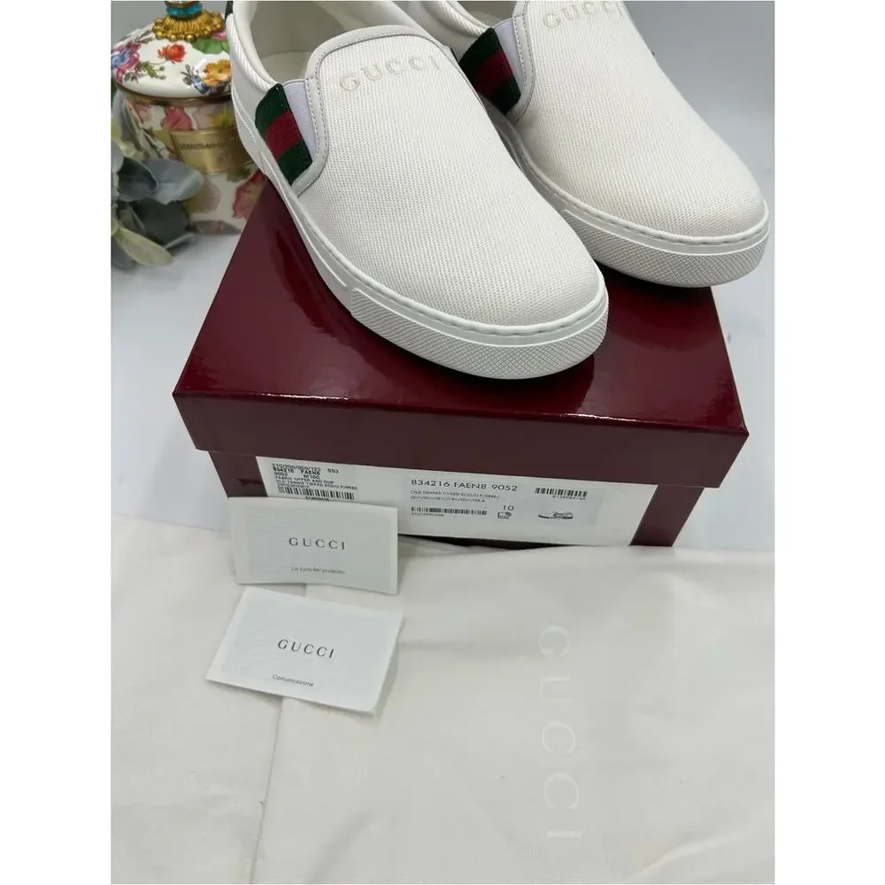 Men's Gucci ace canvas slip on sneakers with iconic web trim size 10 fits 10.5US